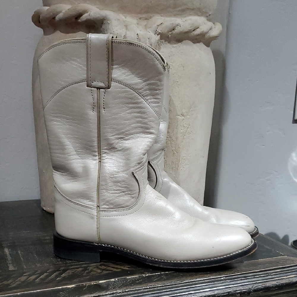 Justin Boots Pearl Tone Tan Leather Interior Western Cowgirl Country Thunder